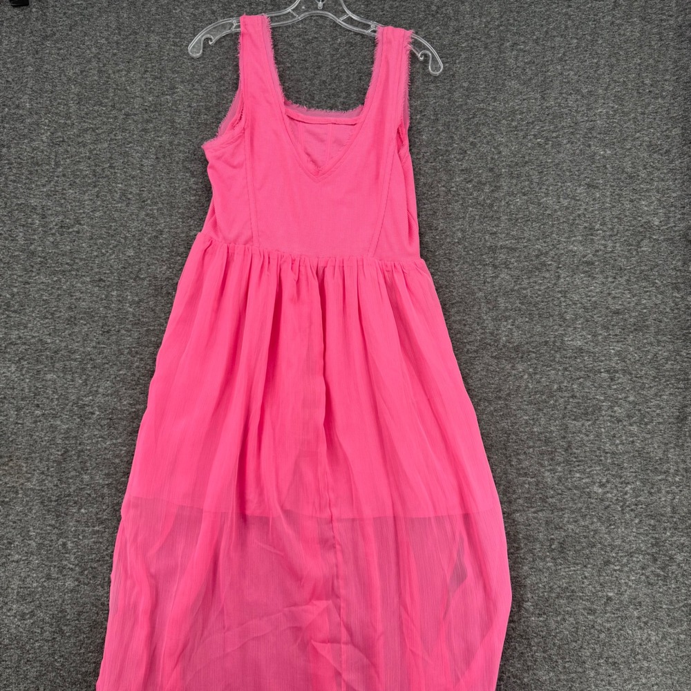 Promesa Pink Corset Maxi Dress Spring Ribbed Bodice Chiffon Slit Barbiecore - Picture 9 of 11